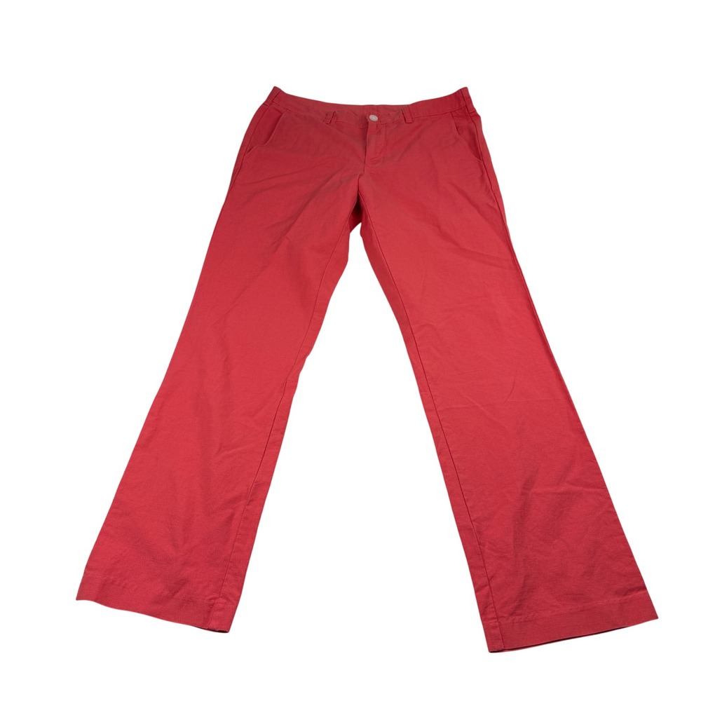 Bonobos Mens Salmon Pink Linen Cotton Blend Chino Pants 32x32 Straight Leg Coral